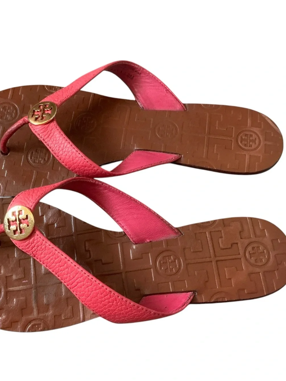Tory Burch Thora leather thong sandals t-strap size 8 hibiscus